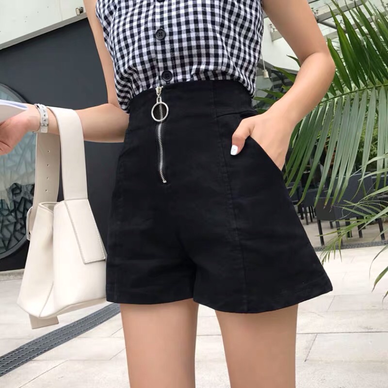 ❤️現貨在台，黑L.Xl(S- XL) 高腰 顯瘦 顯腿長 百搭 拉鍊 黑色 熱褲 短褲 緊身褲 性感 修身 女神 夜店-細節圖2