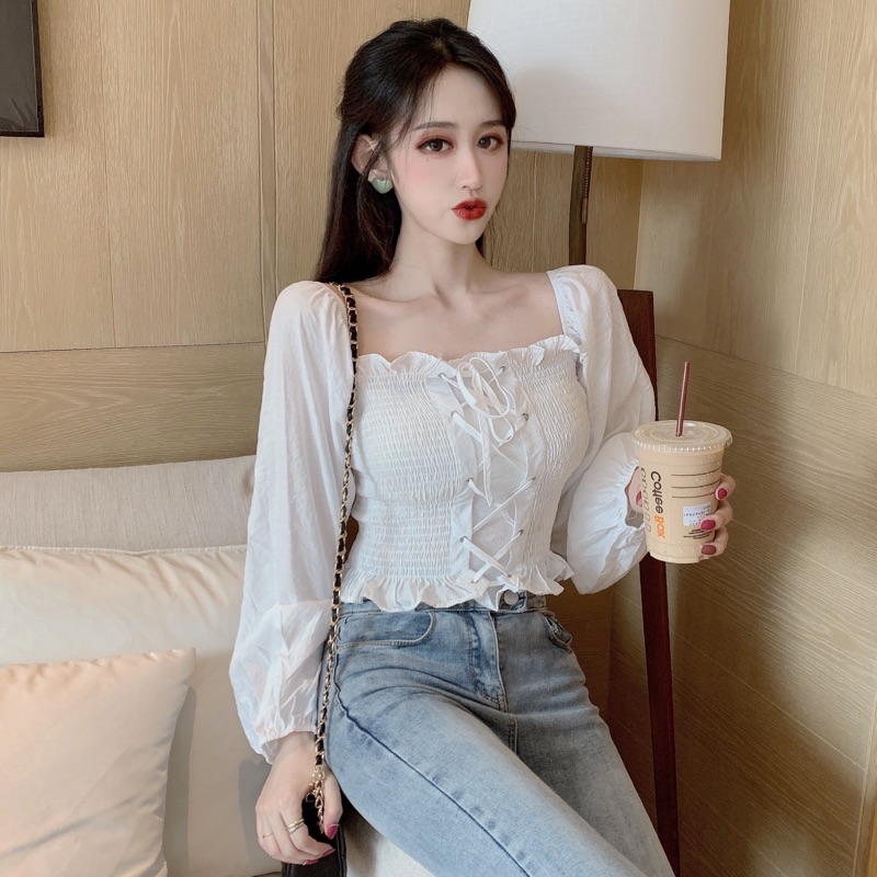 ❤️現貨在台，白.黑.粉紅 一字領 露肩 收腰 顯瘦 襯衣 氣質 短版 上衣-細節圖6