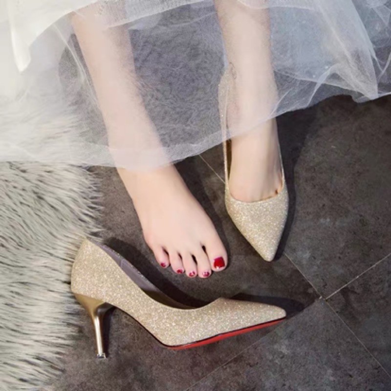 ❤️現貨在台，銀.金34-40 亮粉 婚宴 高跟鞋 尖頭 ol 細跟 性感 百搭 中跟鞋 新娘 伴娘 婚鞋 紅 粉-細節圖7