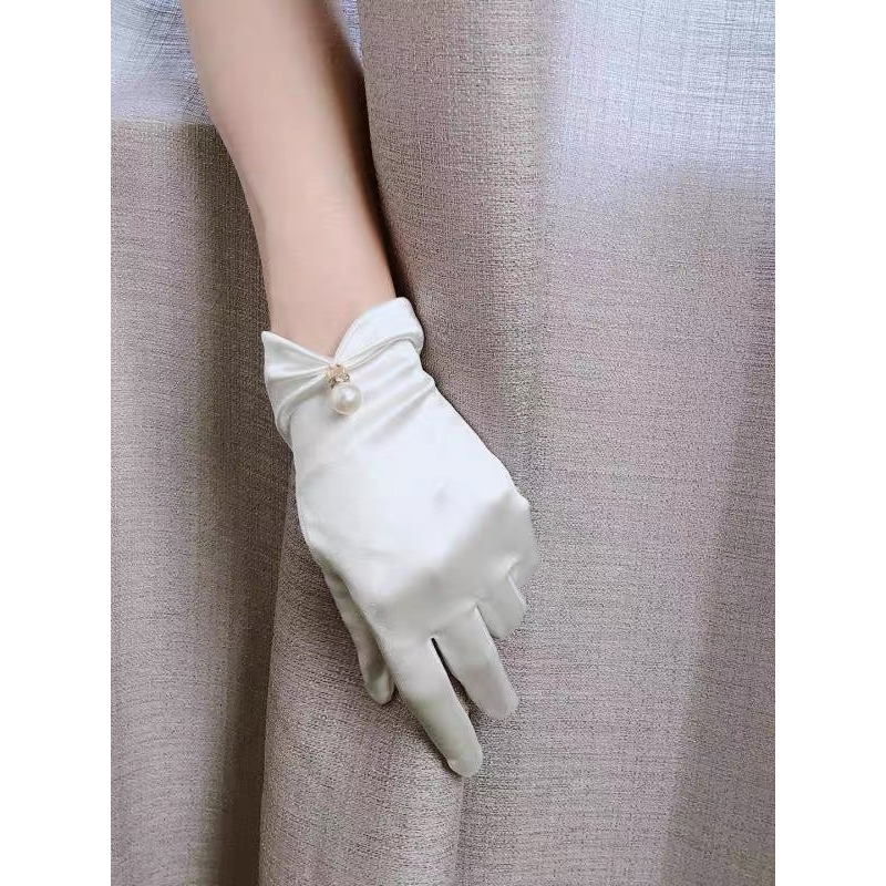 ❤️現貨在台，網紗金.網紗銀 珍珠 高質感 女神 韓式 簡約 紗手套 結婚配飾 新娘 婚禮 手套 婚紗 飾品 配件-細節圖5