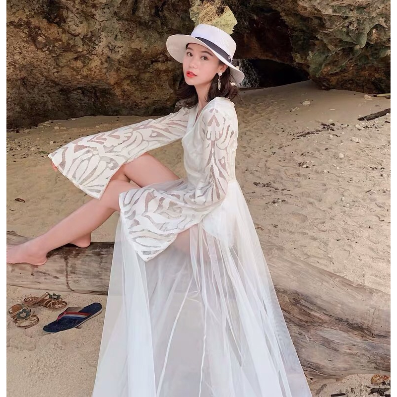 ❤️現貨在台 高質感 峇里島 馬爾代夫 海南三亞 泰國 海邊 度假 沙灘 仙女 網紗 顯瘦 連衣裙-細節圖3
