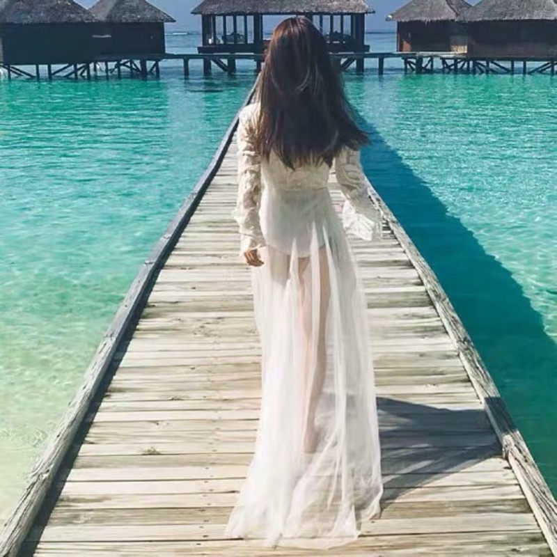 ❤️現貨在台 高質感 峇里島 馬爾代夫 海南三亞 泰國 海邊 度假 沙灘 仙女 網紗 顯瘦 連衣裙-細節圖9