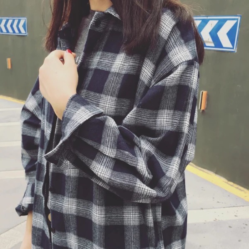 ❤️現貨在台 學院風 長版 復古 格子 寬鬆 顯瘦 學生 修長 百搭 長袖 襯衫 襯衣 外套 顯瘦 出國 旅遊 帥氣-細節圖4