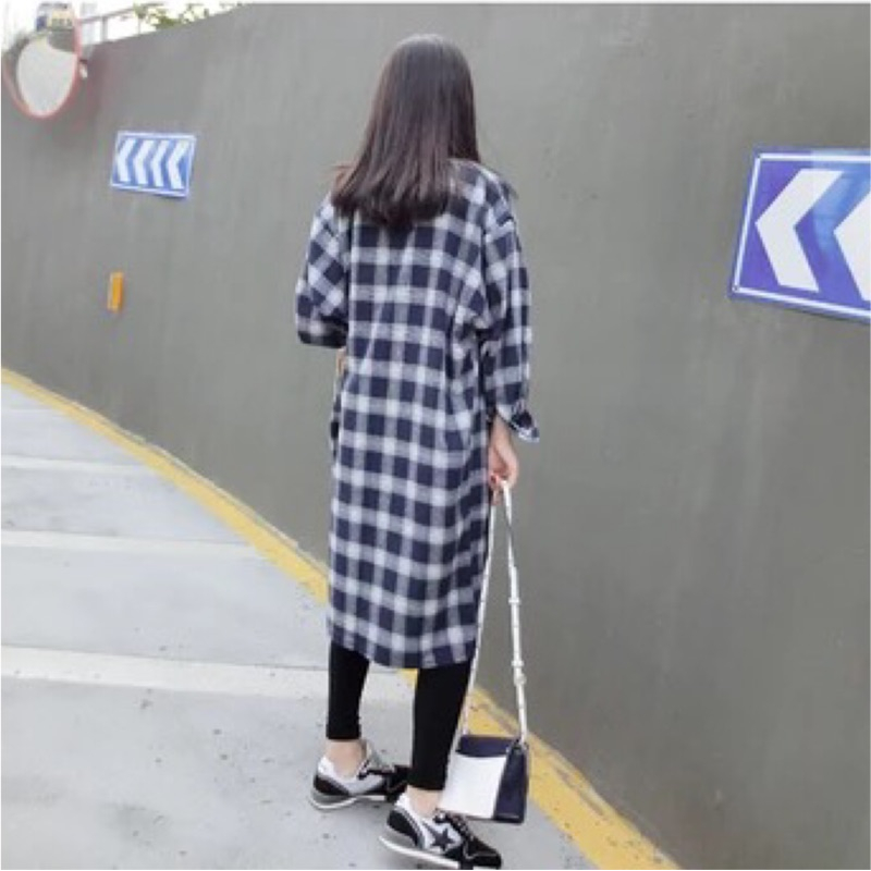 ❤️現貨在台 學院風 長版 復古 格子 寬鬆 顯瘦 學生 修長 百搭 長袖 襯衫 襯衣 外套 顯瘦 出國 旅遊 帥氣-細節圖6