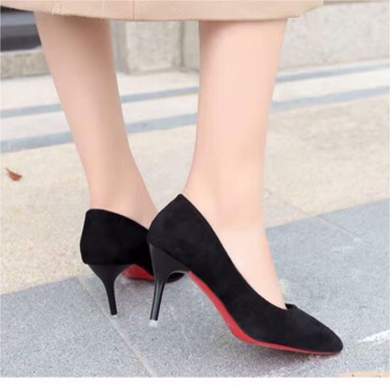 ❤️34- 41.42 細跟高跟鞋 細跟 尖頭 大碼 小碼 大腳 婚禮 伴娘 絨面 紅底 高跟鞋-細節圖7