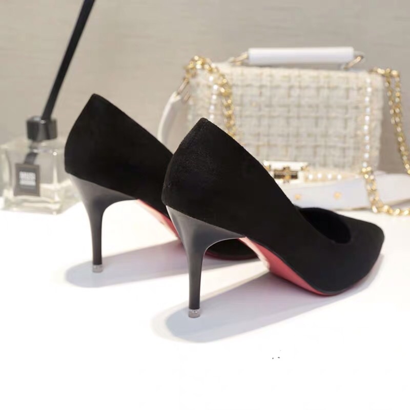 ❤️34- 41.42 細跟高跟鞋 細跟 尖頭 大碼 小碼 大腳 婚禮 伴娘 絨面 紅底 高跟鞋-細節圖8