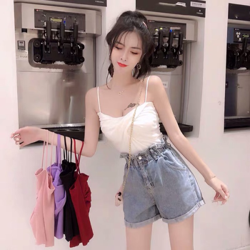 ❤️現貨在台，紫.粉紅.酒紅.黑 復古 交叉 針織 內搭 抹胸 吊帶 背心 顯瘦 短版 背心 細肩帶 抹胸 上衣-細節圖9