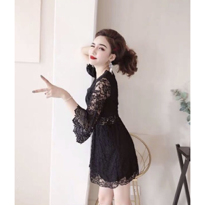 ❤️現貨在台，白.黑S.M.L.XL 連衣裙 韓版 時尚 氣質 深v V領 蕾絲 收腰 顯瘦 公主 女神 婚宴 禮服-細節圖4