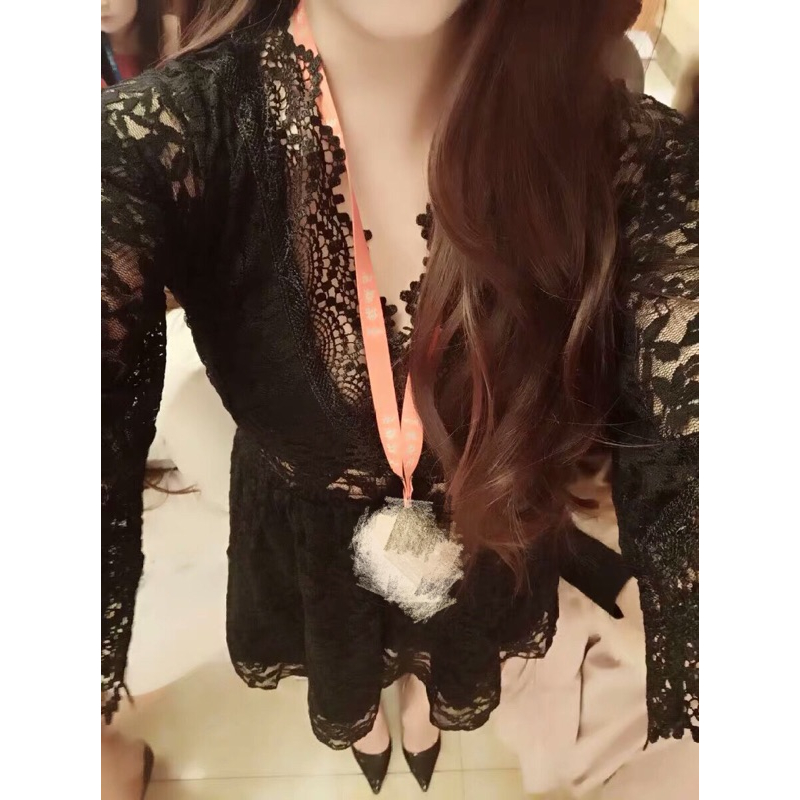 ❤️現貨在台，白.黑S.M.L.XL 連衣裙 韓版 時尚 氣質 深v V領 蕾絲 收腰 顯瘦 公主 女神 婚宴 禮服-細節圖7