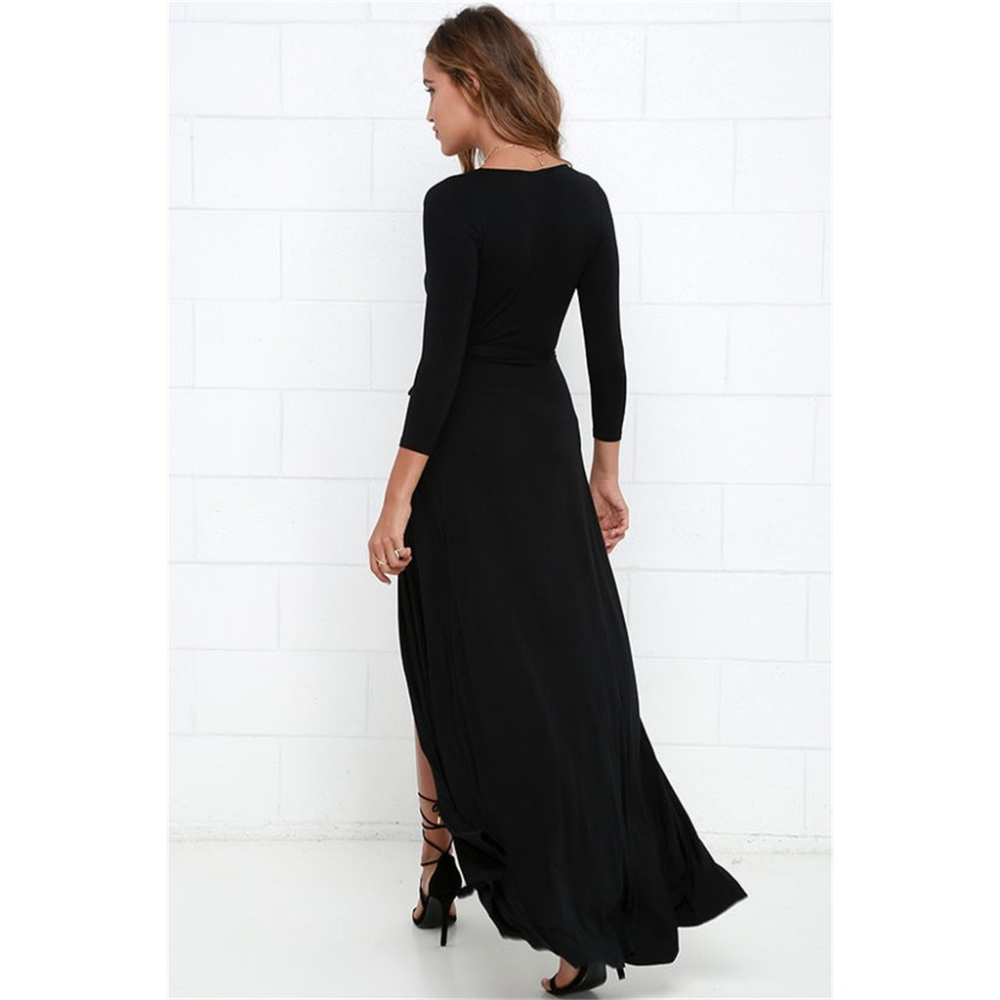 *現貨在台，S- 2XL 歐美 連衣裙 長裙 深V 禮服 開叉 洋裝 性感 中大尺碼 開襟 綁帶-細節圖4