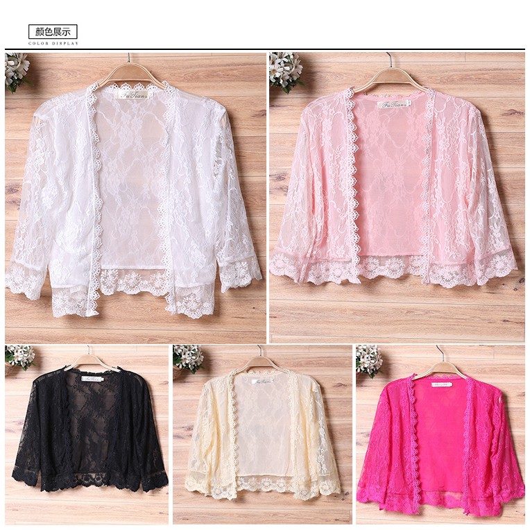 *現貨在台，黑.白S- 2XL.3XL 蕾絲 小披肩 短外套 小外套 禮服 罩衫 短版 花邊 仙女 新娘 伴娘-細節圖4