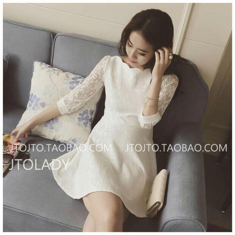 💕現貨在台，白.黑S- XL.2XL.3XL 花邊 蕾絲 洋裝 禮服 透膚 連衣裙 顯瘦 女神 婚宴 伴娘-細節圖2