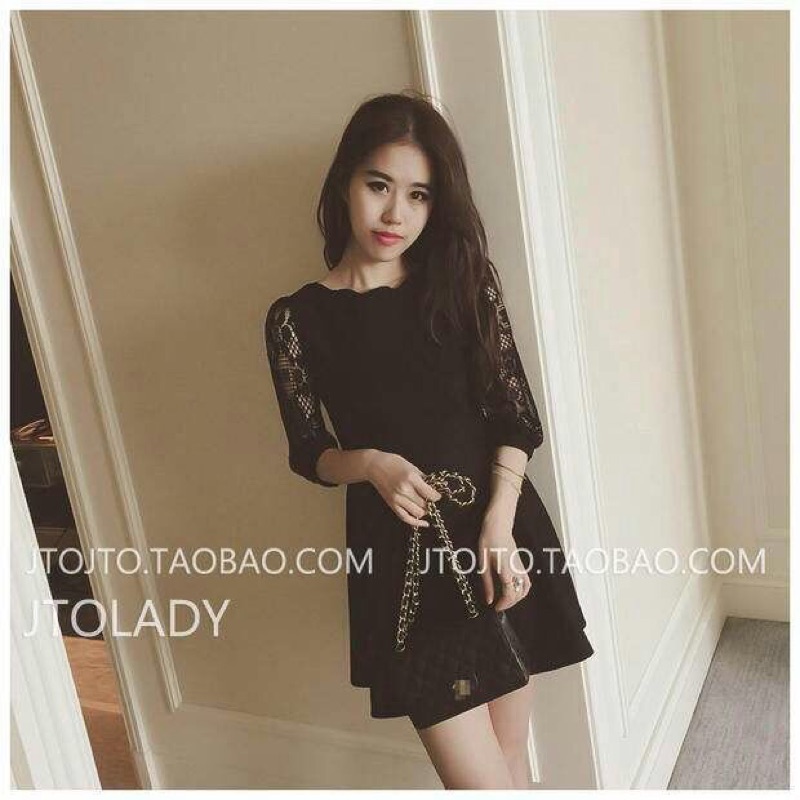 💕現貨在台，白.黑S- XL.2XL.3XL 花邊 蕾絲 洋裝 禮服 透膚 連衣裙 顯瘦 女神 婚宴 伴娘-細節圖3