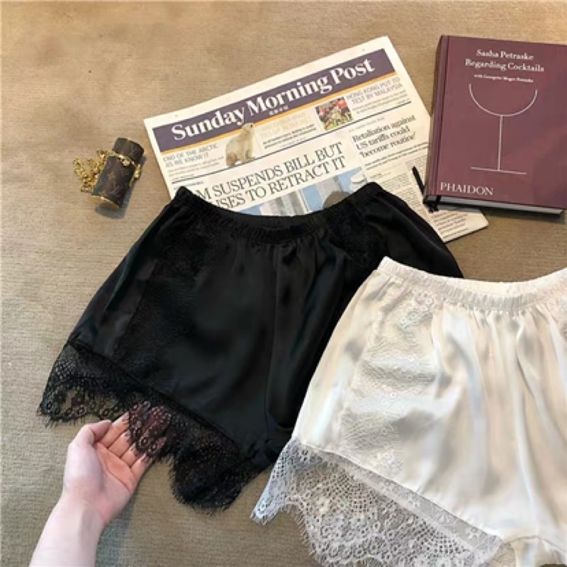 ❤️現貨在台，白.黑 拼接 蕾絲 防走光 外穿 打底 安全褲 褲子 韓版 內搭 無痕 短褲洋裝 禮服 內搭-細節圖2