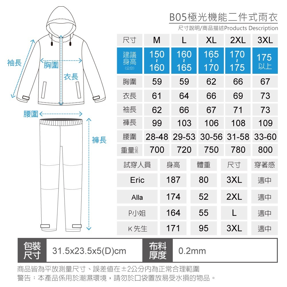 贈雨鞋套-寶嘉尼BAOGANI-B05極光機能二件式雨衣-細節圖11