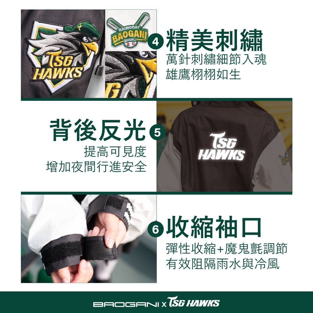 寶嘉尼X台鋼雄鷹 聯名棒球雨衣外套-細節圖4