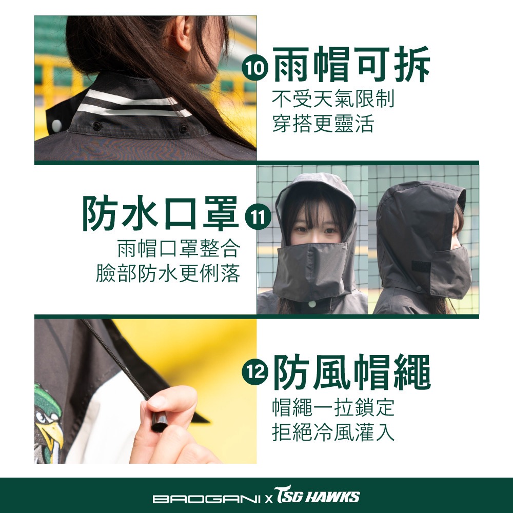 寶嘉尼X台鋼雄鷹 聯名棒球雨衣外套-細節圖6