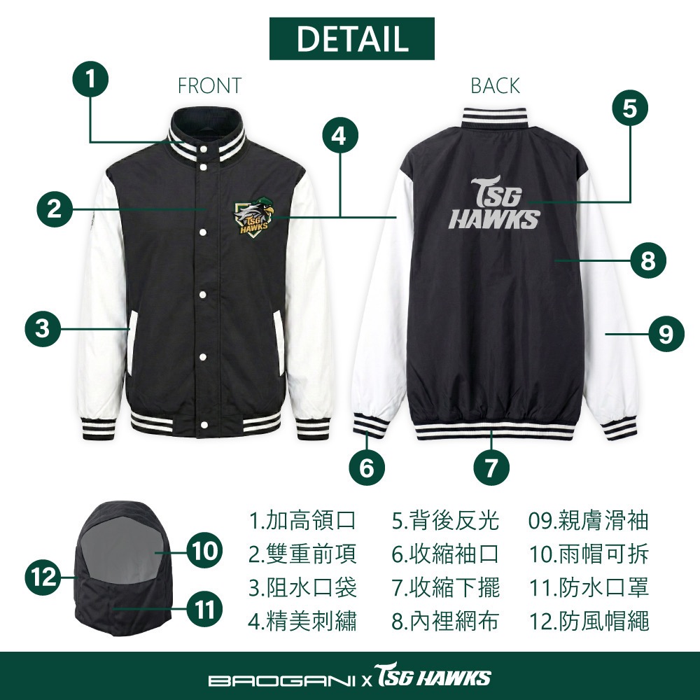 寶嘉尼X台鋼雄鷹 聯名棒球雨衣外套-細節圖7