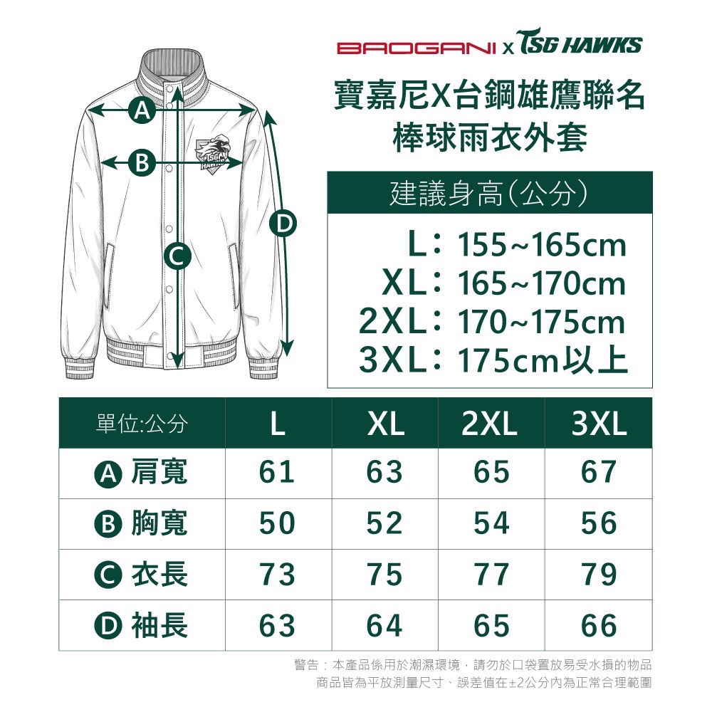 寶嘉尼X台鋼雄鷹 聯名棒球雨衣外套-細節圖8