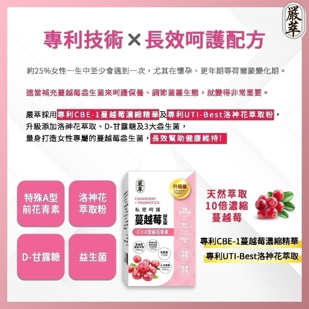 圓緣屋-嚴萃-專利蔓越莓益生菌-添加前花青素、D甘露糖、洛神花萃取-1入/共30粒-新品現貨-細節圖4