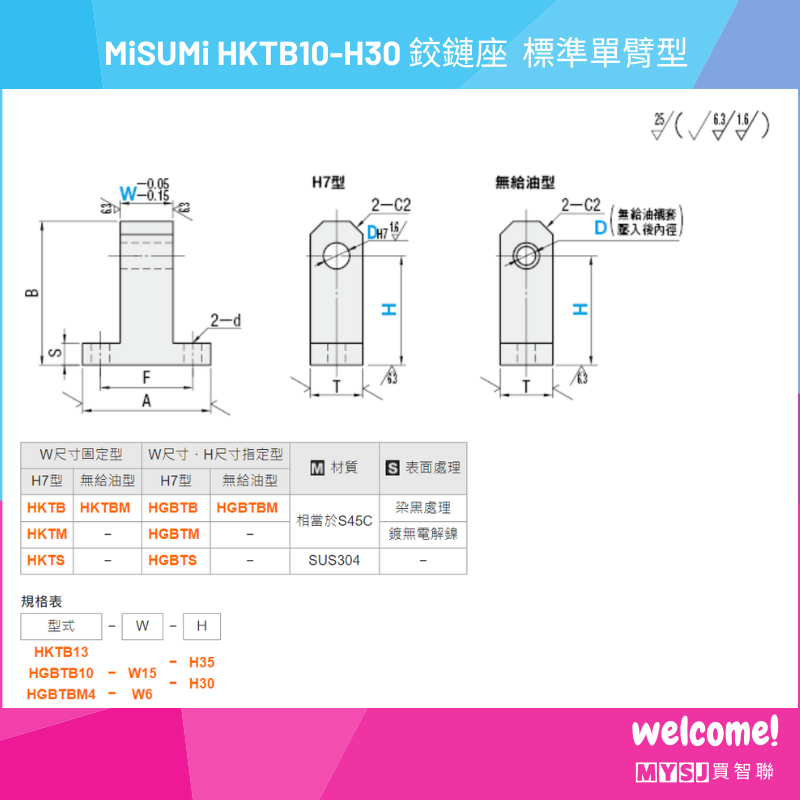 三住 MiSUMi HKTB10-H30 鉸鏈座  標準單臂型 【MYSJ買智聯】-細節圖5