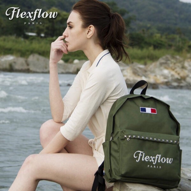 法國flexflow後背包 墨綠 刺繡鉚釘背包 【艾咪市集】-細節圖2