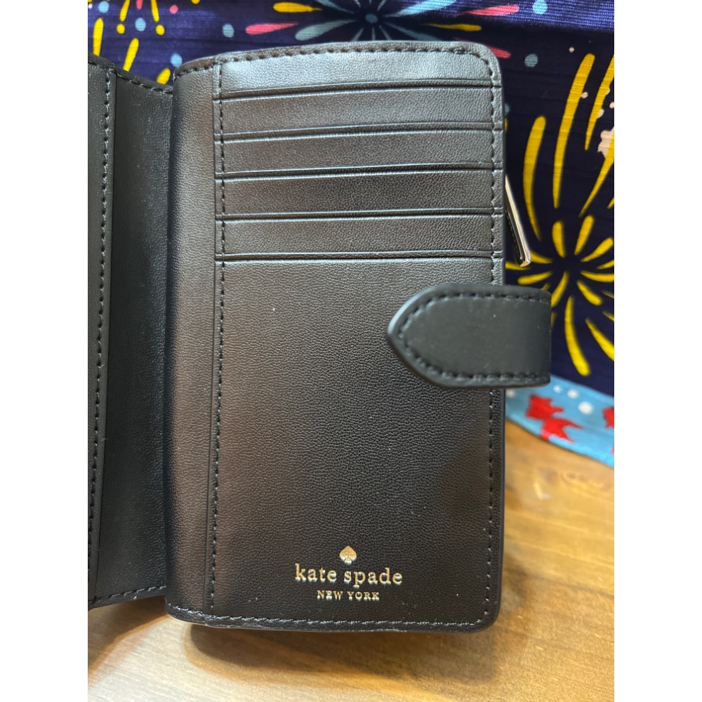 Kate spade 金屬桃心LOGO菱格絎縫設計小牛皮 中夾-細節圖4