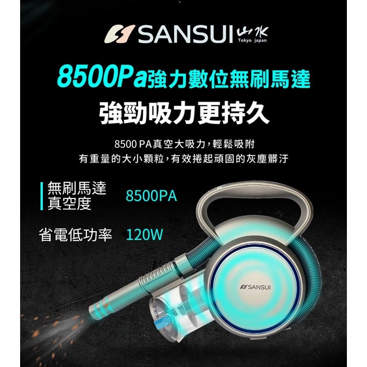 【超便宜】全新-SANSUI山水 小蝸牛無刷馬達無線手持吸塵器 SVC-8268 吸塵器-細節圖2