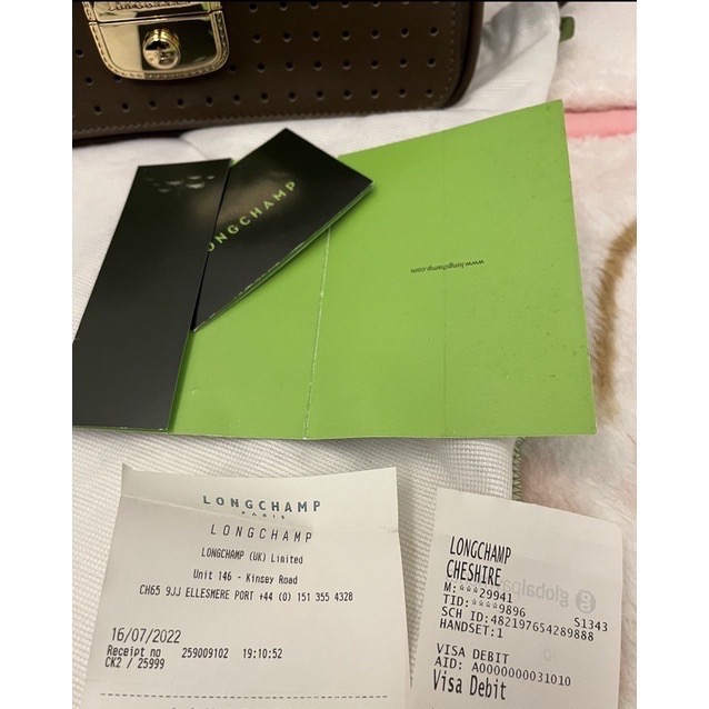 全新 LONGCHAMP Mademoiselle 金鎖釦洞洞小牛皮荷篷包 橄欖綠肩背包 手提包-細節圖5