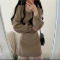 ＃韓國chic法式小眾春秋裝覆古方領收腰顯瘦短款小個子高腰連衣裙女-規格圖2