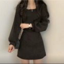 ＃韓國chic法式小眾春秋裝覆古方領收腰顯瘦短款小個子高腰連衣裙女-規格圖2