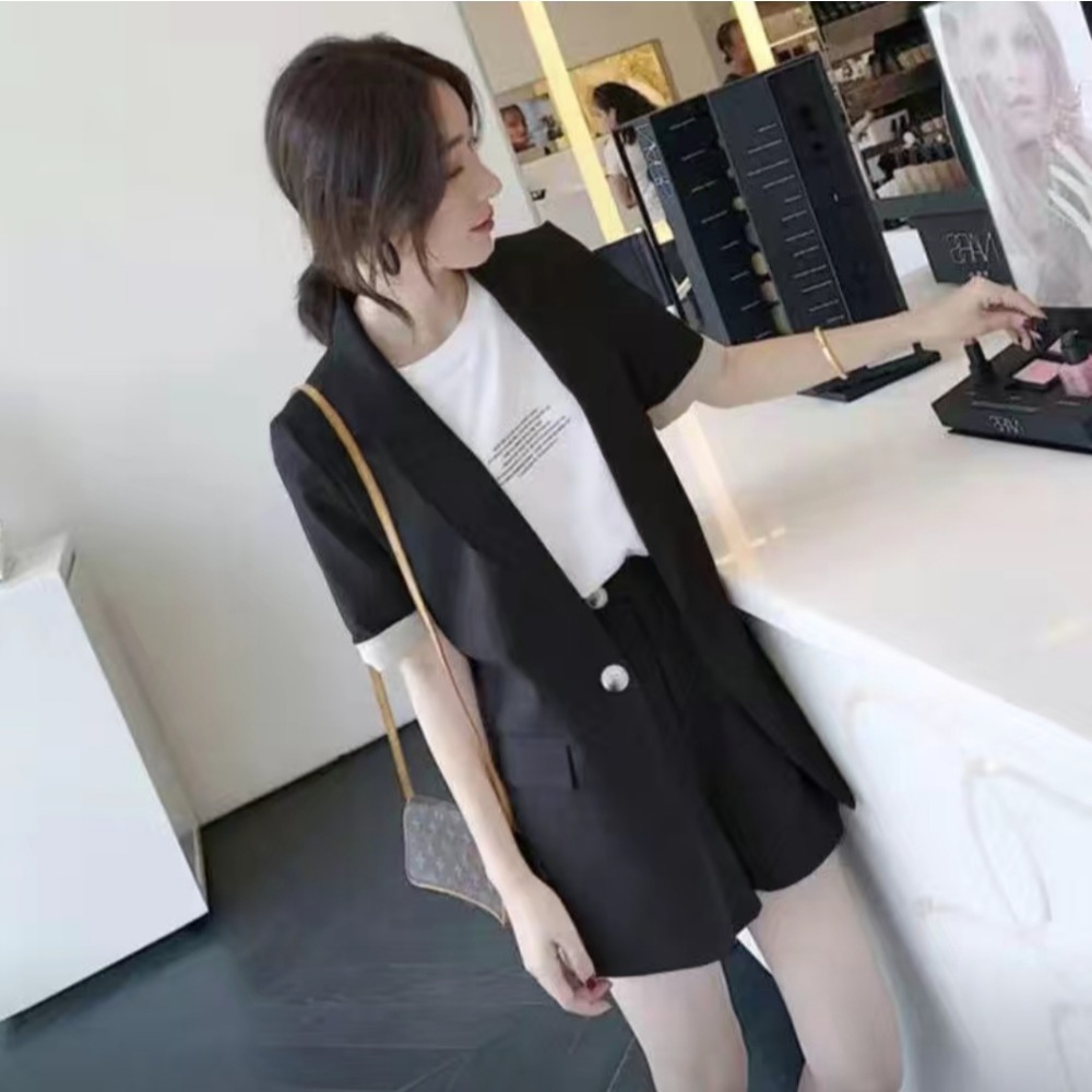 #2023春季小香風西裝薄款氣質西服女神禦姐網紅時尚短袖短褲兩件套-細節圖3