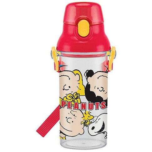 史努比 日製透明直飲式水壺附背帶《紅.角色大臉》480ml.水瓶.兒童水壺-細節圖3