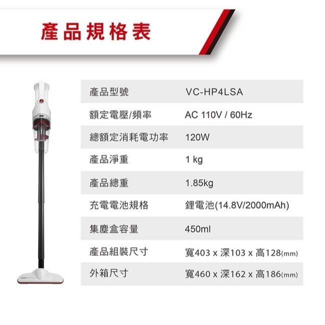 【CHIMEI奇美】多功能強勁吸力無線吸塵器 VC-HP4LSA-細節圖11