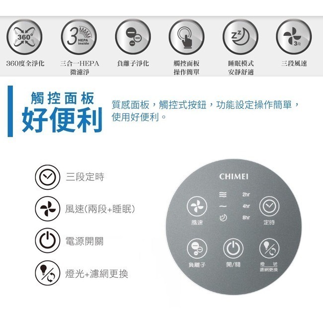 【CHIMEI奇美】360度全淨化 智能空氣清淨機 AP-05SRC1-細節圖7