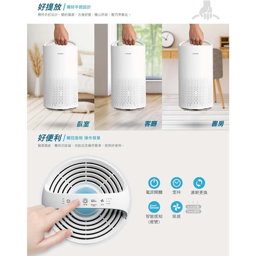 【CHIMEI奇美】6-10坪360°智能全淨化空氣清淨機 AP-08SRH1-細節圖5