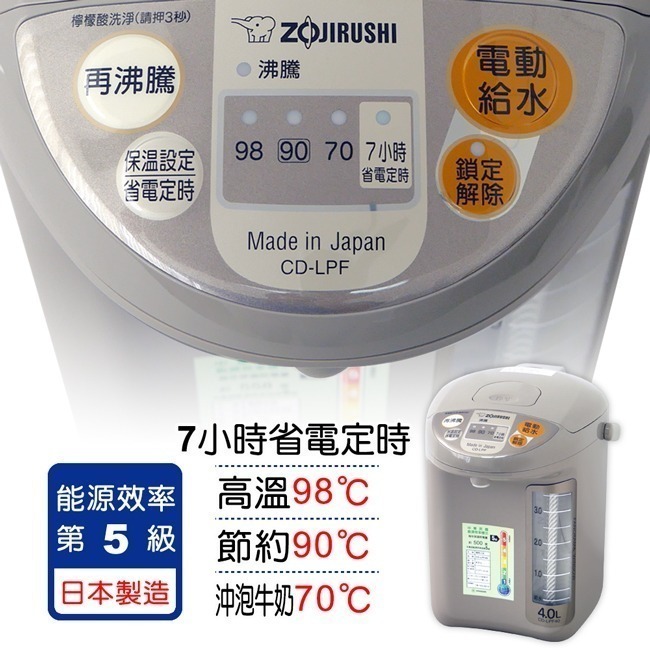 【ZOJIRUSHI象印】4公升寬廣視窗微電腦電動熱水瓶 CD-LPF40-細節圖3