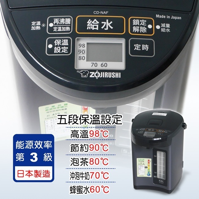 【ZOJIRUSHI象印】4公升日本製微電腦電動熱水瓶 CD-NAF40-細節圖3