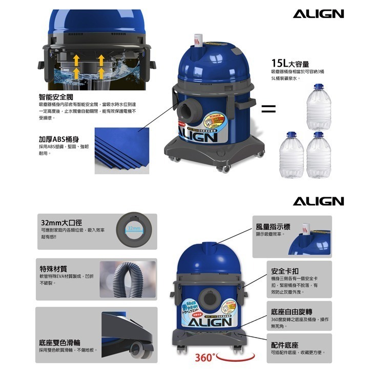 【ALIGN亞拓】乾濕兩用吸塵器 AVC-2015-細節圖4