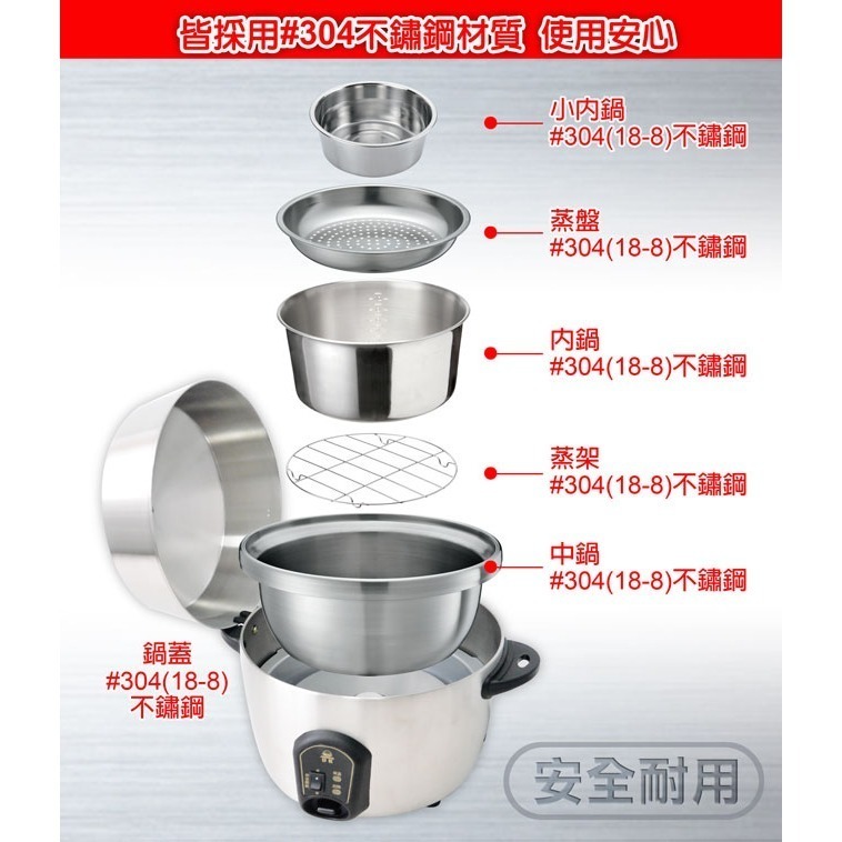【日虹牌】11人份全不鏽鋼分離式電鍋 RH-ST11-細節圖6