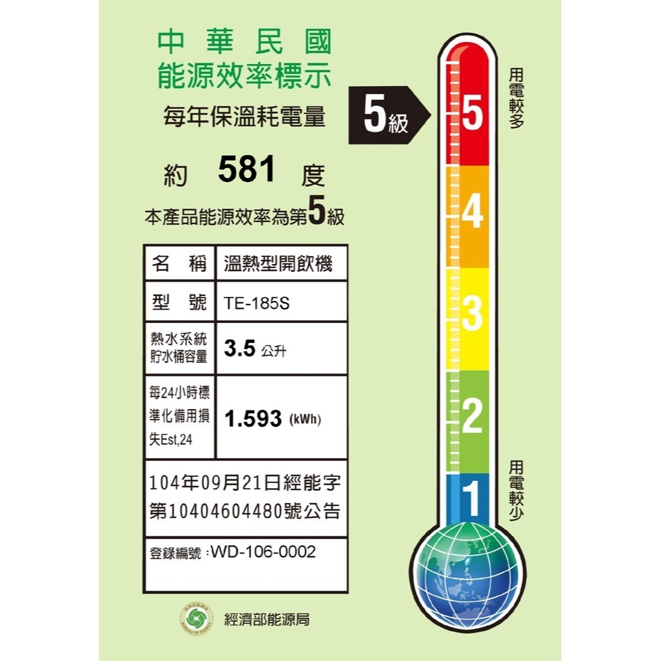 【東龍】蒸汽式溫熱開飲機 TE-185S-細節圖7