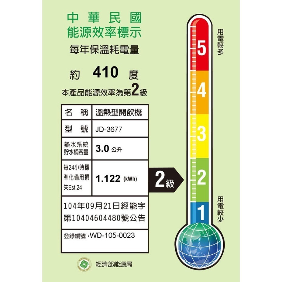 【晶工牌】10.5L溫熱全自動開飲機 JD-3677-細節圖5