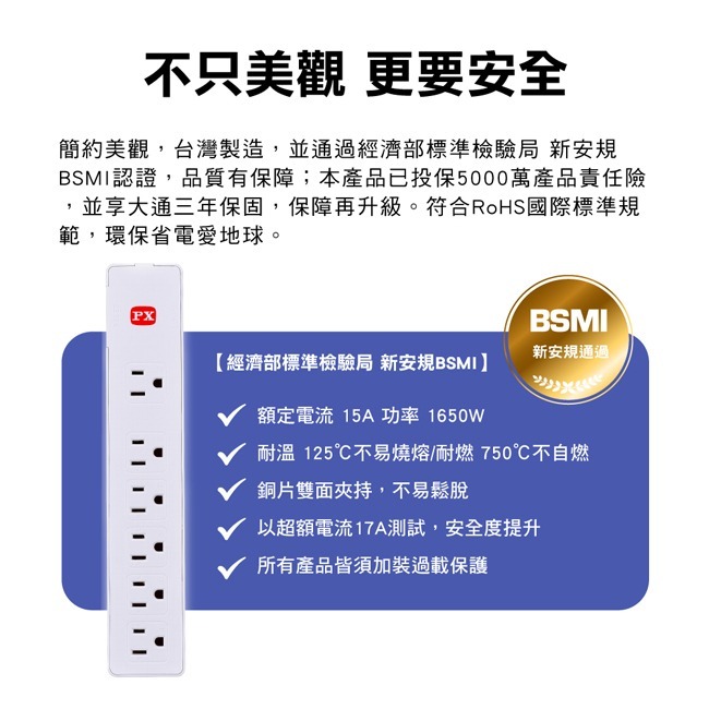 【PX大通】1切6座6尺電源延長線(1.8公尺) PEC-3166W-細節圖9