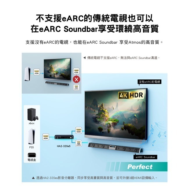 【PX大通】HDMI 2.1 eARC多訊源影音分離器 HA2-320eS-細節圖5