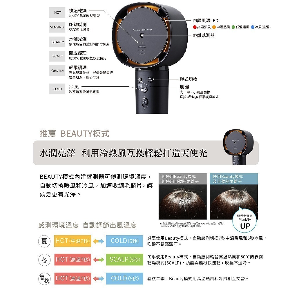 【SHARP夏普】四氣流水潤溫控吹風機 IB-WX901T-細節圖8