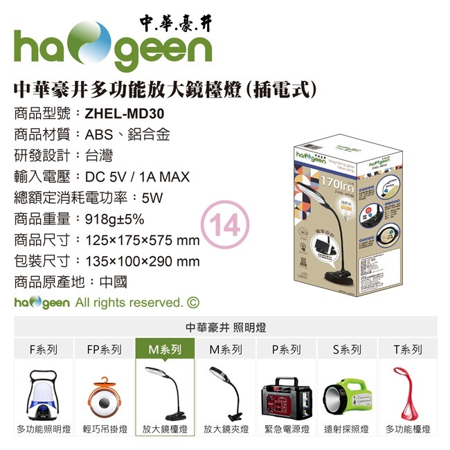 【haogeen中華豪井】多功能插電式放大鏡檯燈 ZHEL-MD30-細節圖8