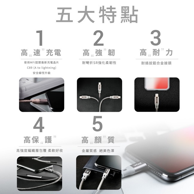 【PX大通】USB A to Lightning快速充電傳輸線1米 UAL-1G / UAL-1P-細節圖3