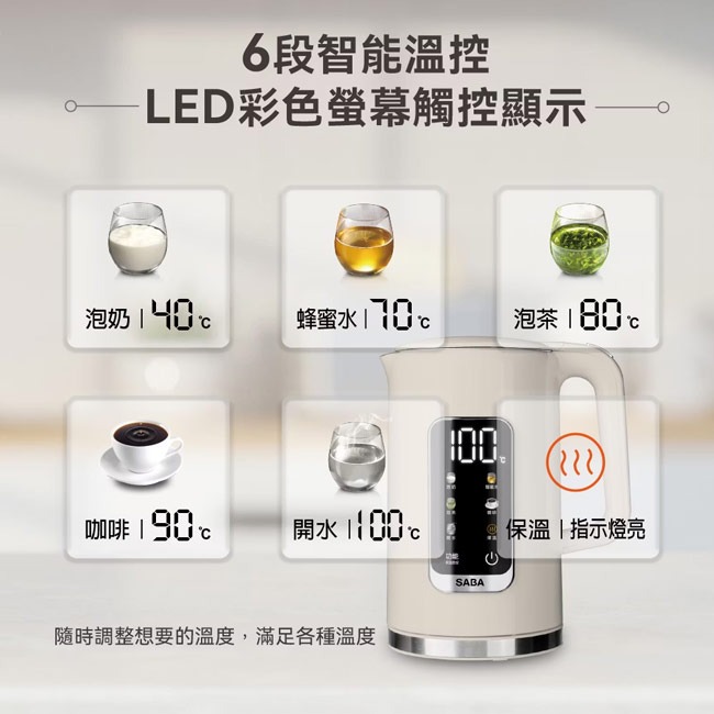 【SABA】1.7L 智能溫控快煮壺 SA-HK41-細節圖5