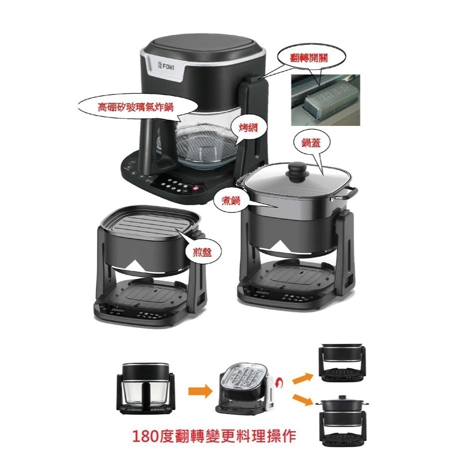 【FOKI小廚師】全能煎煮烘烤料理氣炸鍋 FC-100-細節圖8
