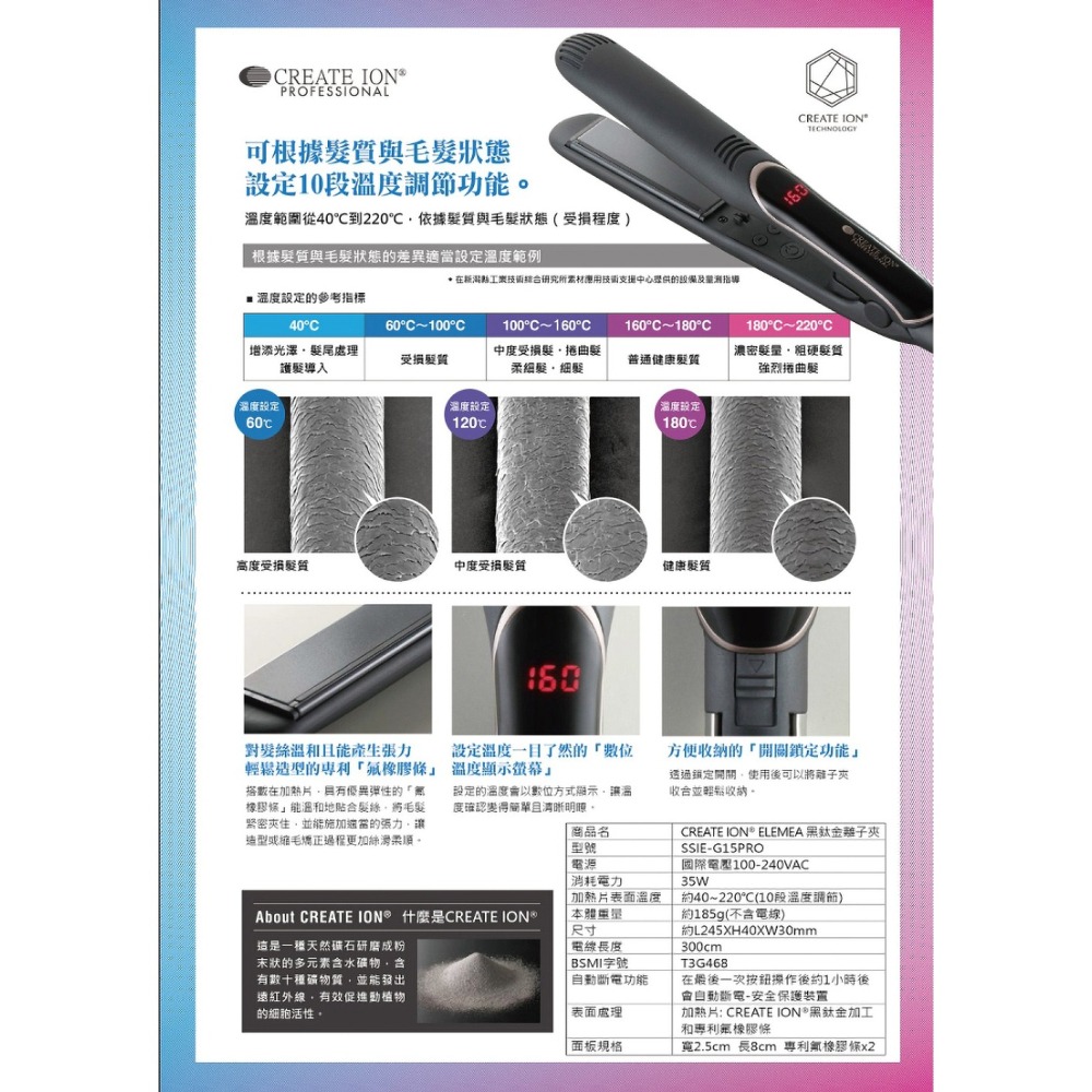 【CREATE ION】Pro 黑鈦離子夾 SSIE-G15PROTW-細節圖4